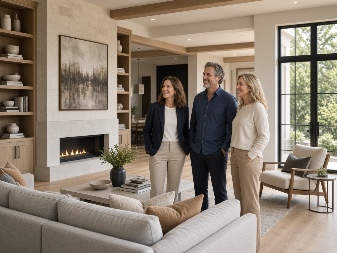 Finished living room remodel walkthrough with the project team